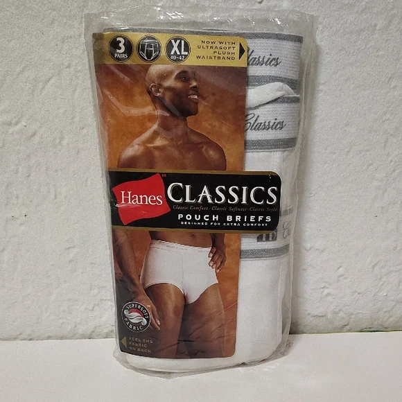 Vintage 2001 Hanes Classics White Pouch Briefs Sz XL 3 Pack - Picture 8 of 9